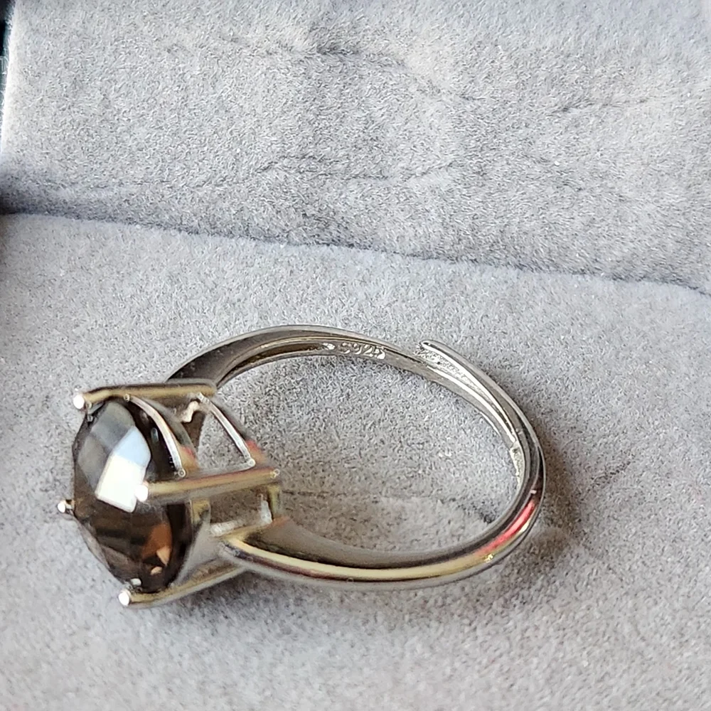 S925 Smokey Quartz Ring adjustable size band